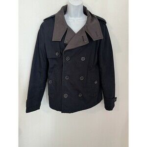 Tate London Womens Jacket Large Blue Pea Coat Double Breasted Cotton Canvas EUC